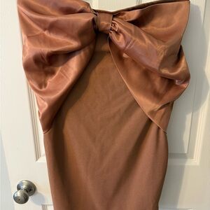 NanaMacs Chic Tan Bow Mini Dress
